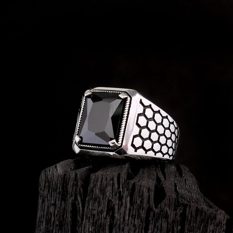 Bague en argent sterling 925 avec pierre de zircone noire