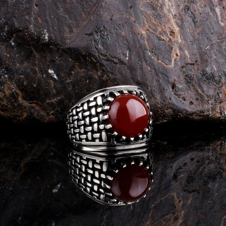 Bague pour homme en argent avec pierre d'agate