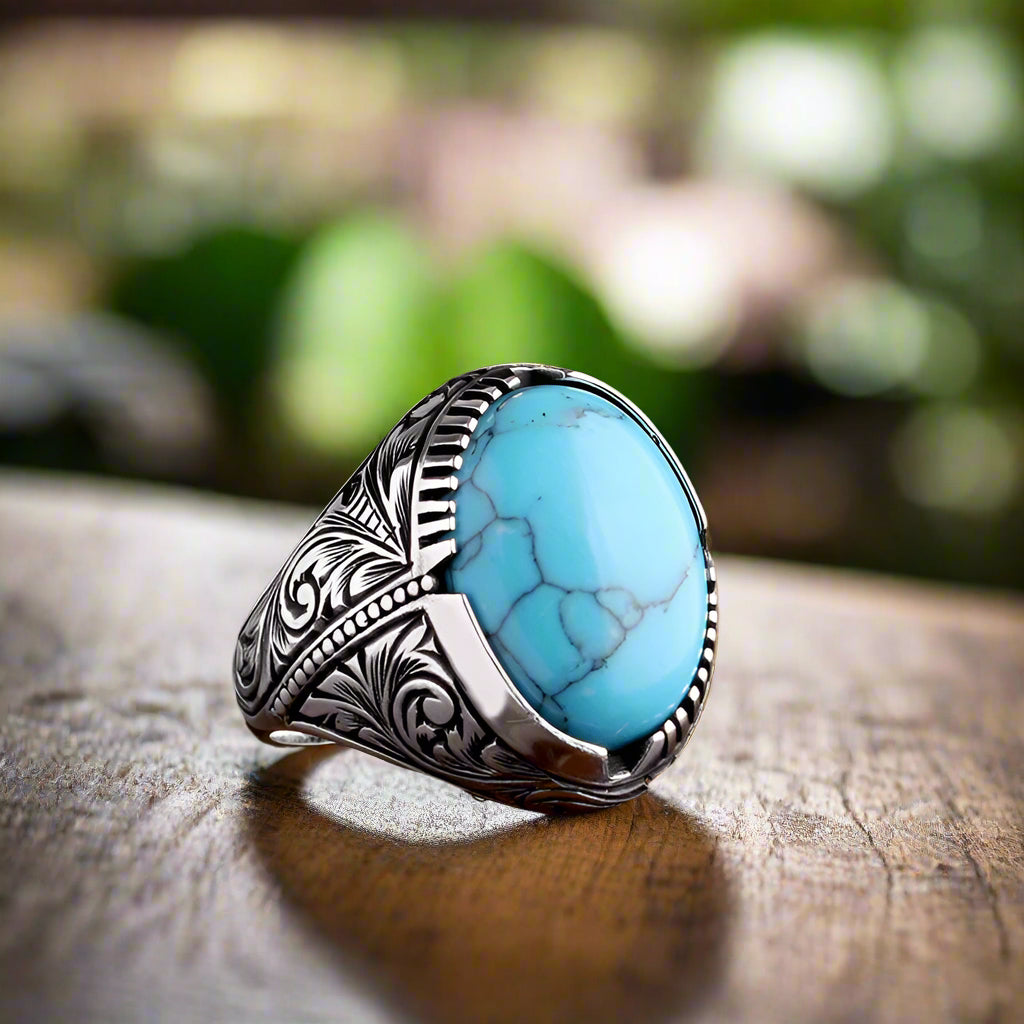 925 Anneau d'hommes en argent sterling avec pierre turquoise