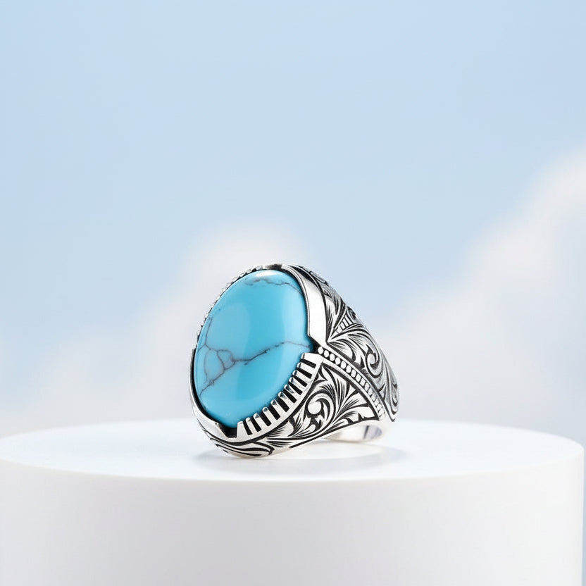 925 Anneau d'hommes en argent sterling avec pierre turquoise