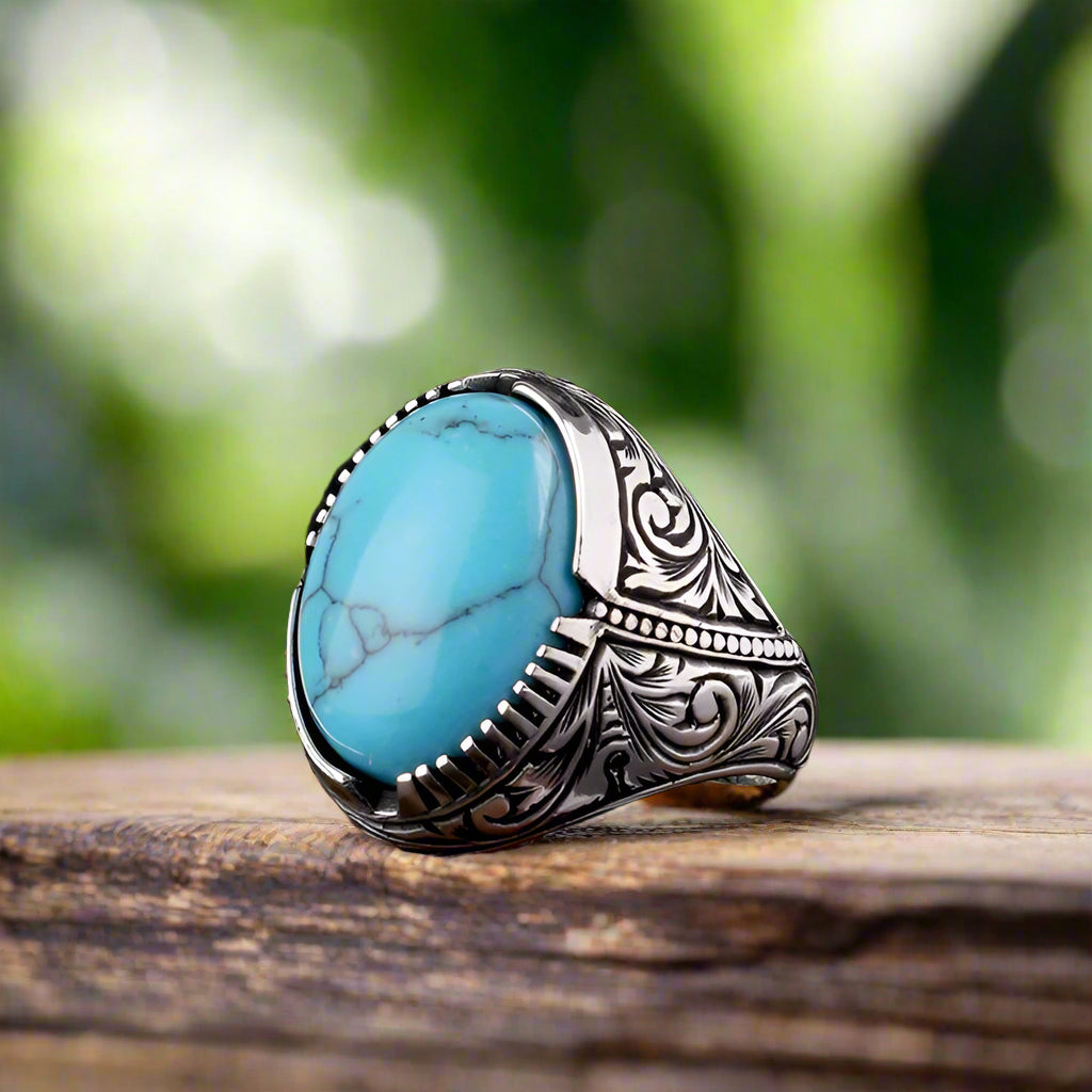 925 Anneau d'hommes en argent sterling avec pierre turquoise