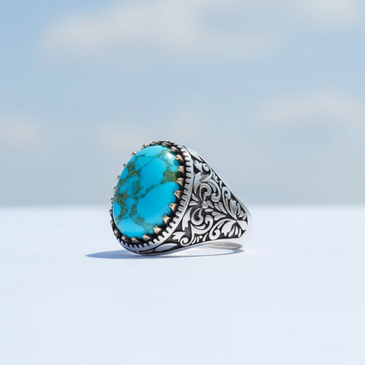 925 Anneau d'hommes en argent sterling avec pierre turquoise