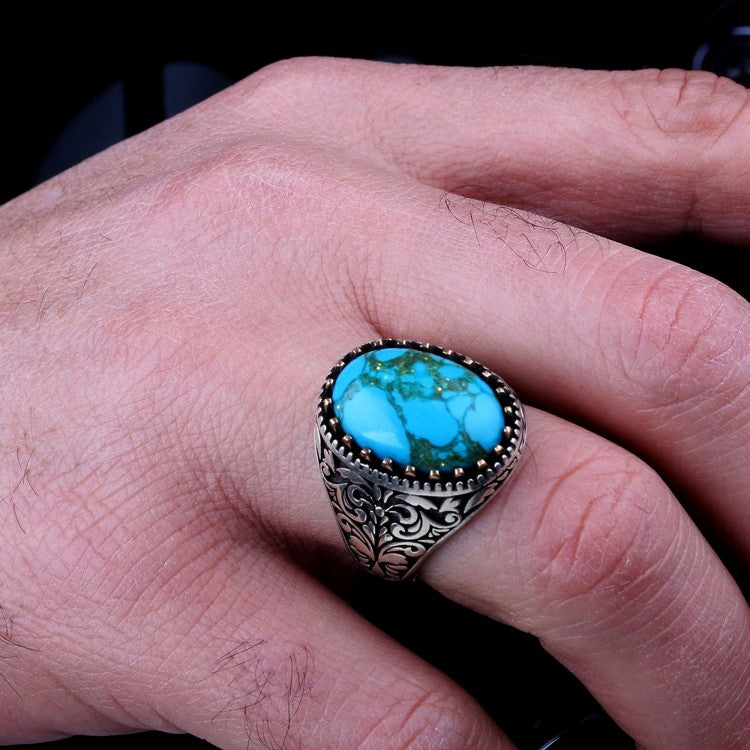 925 Anneau d'hommes en argent sterling avec pierre turquoise