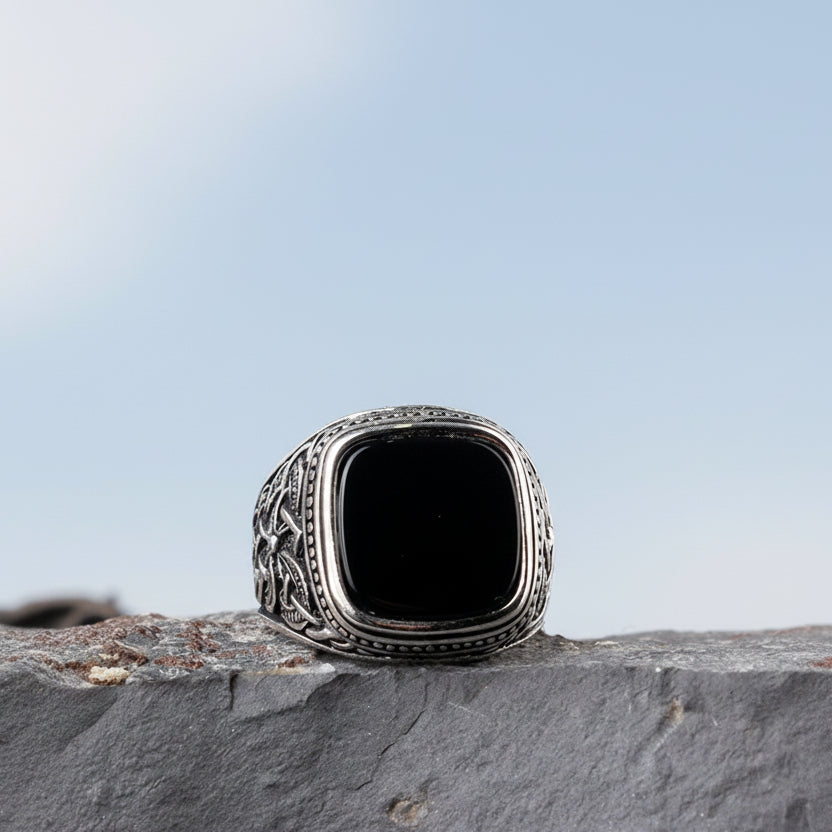 925 Zilveren Herenring Met Onyx Steen
