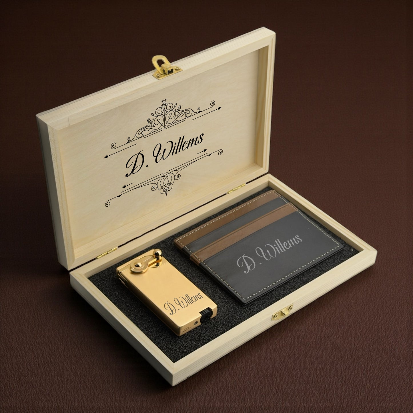 Porte-cartes en cuir personnalisé & Coffret cadeau briquet