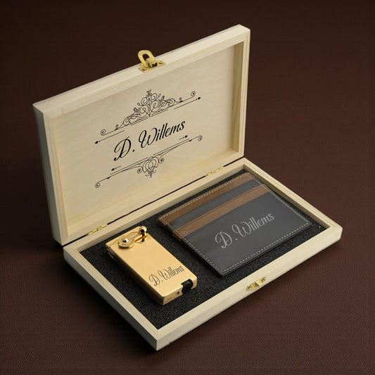Porte-cartes en cuir personnalisé & Coffret cadeau briquet