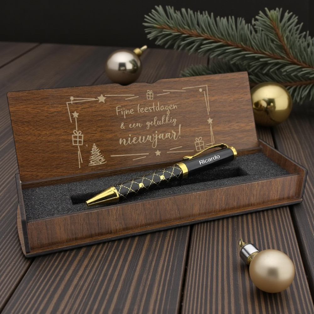 Cadeau de Noël de luxe – Stylo à bille personnalisé & Coffret cadeau en bois
