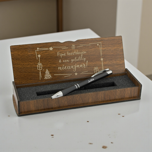 Stylo à bille noir personnalisé avec nom – Coffret cadeau de Noël en bois