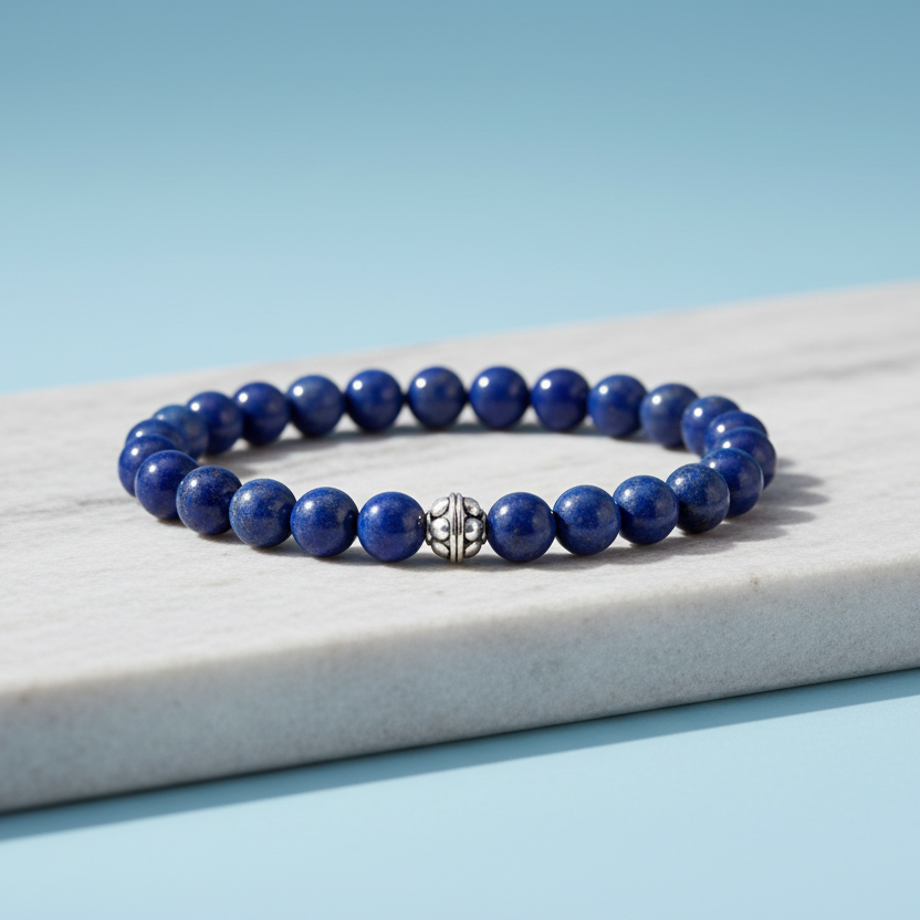 Bracelet perlé Lapis Lazuli avec argent EDB15011
