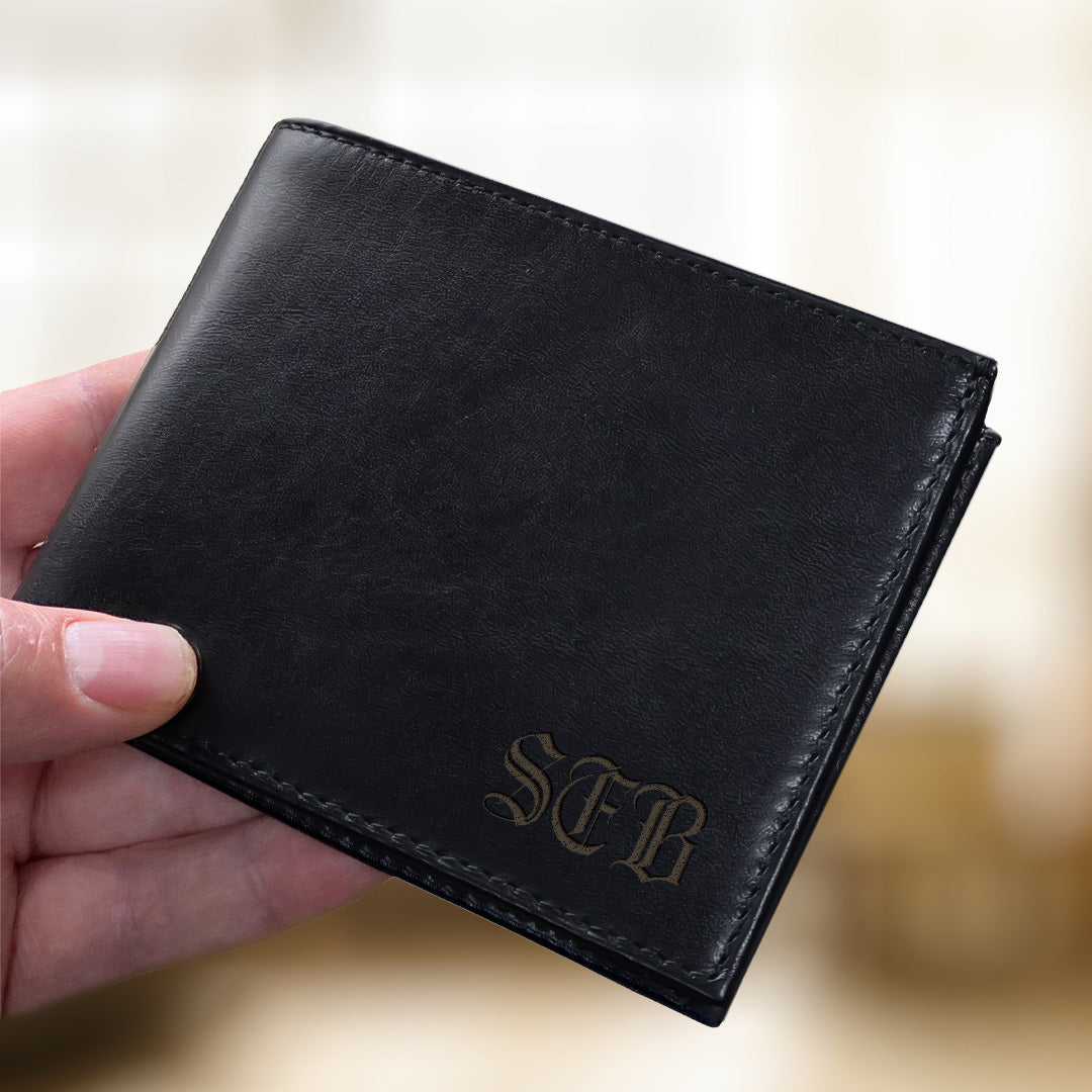 Portefeuille en cuir noir avec nom - Monogramme 1155-M