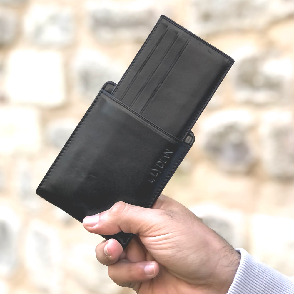 Portefeuille en cuir noir avec porte-cartes Gravure BLW1320-S