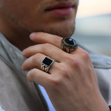 Bague pour homme en argent 925 avec pierre d'onyx LMR230
