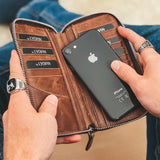 Portefeuille pour smartphone en cuir marron avec 16 compartiments BLW3016-K