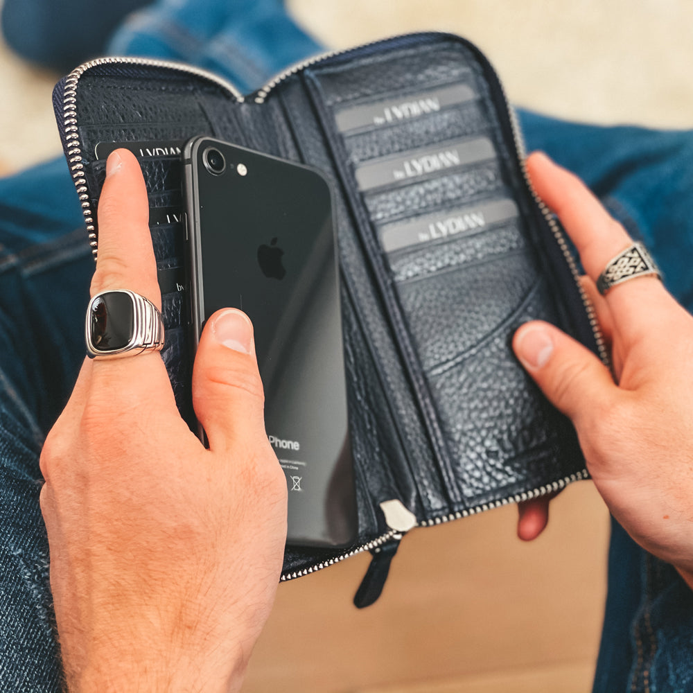 Portefeuille Smartphone en cuir bleu avec 16 compartiments BLW3016-L