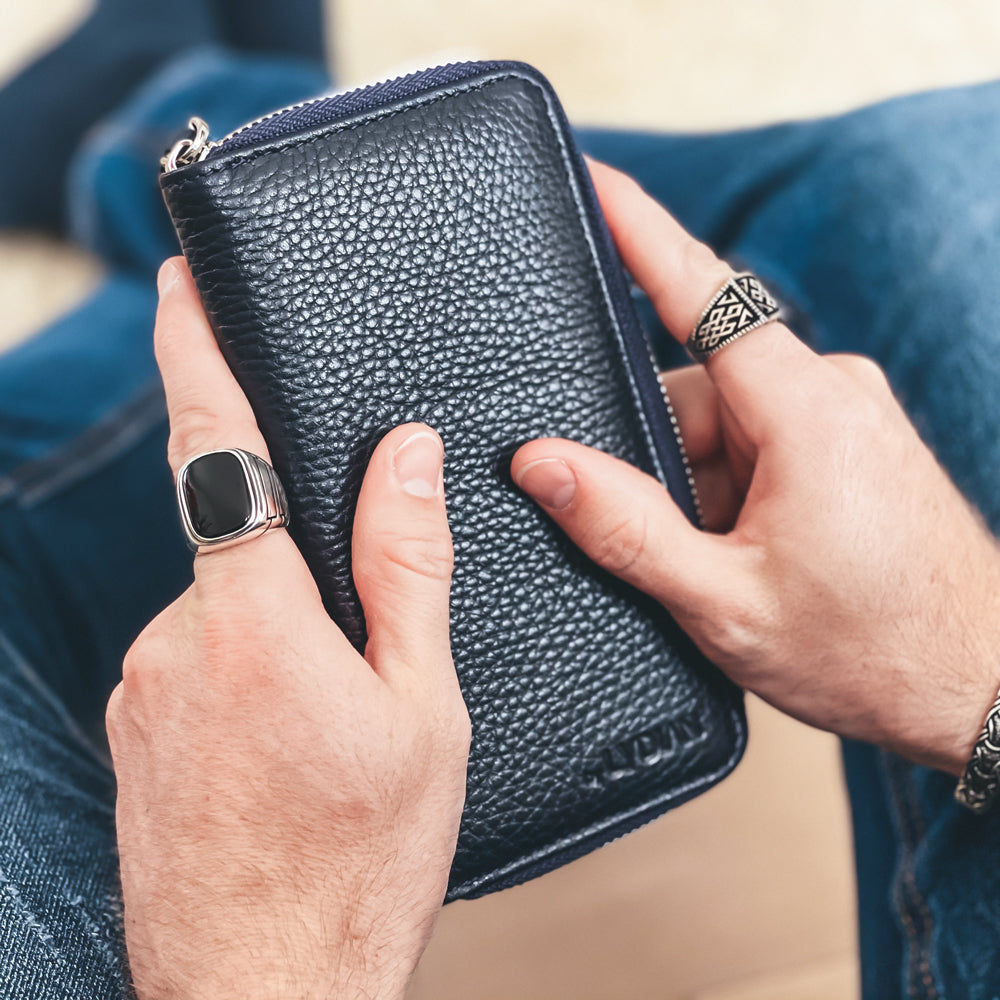 Portefeuille pour smartphone en cuir bleu avec 16 compartiments BLW3016-L