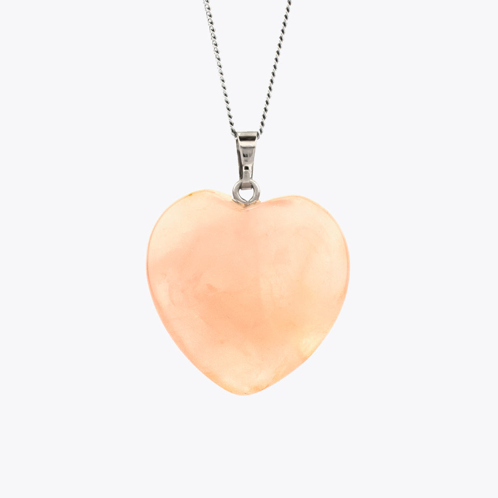Pendentif coeur en quartz rose avec chaîne