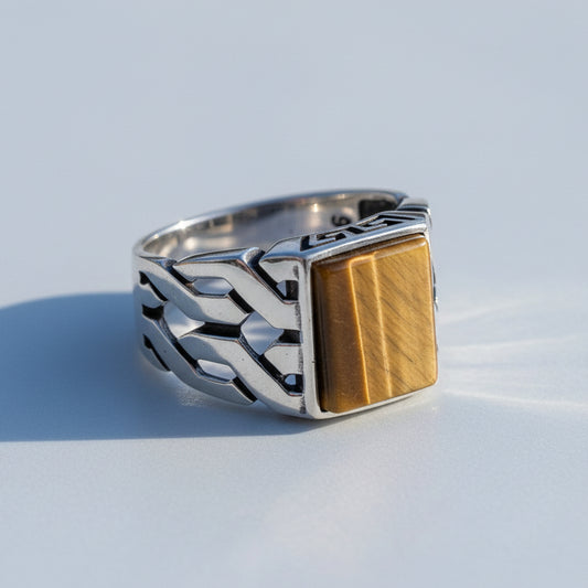 Bague pour homme en argent 925 avec pierre d'oeil de tigre LMR263