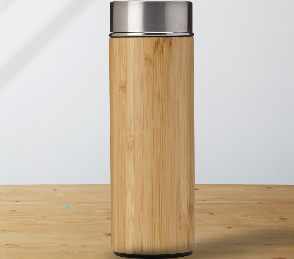 Bouteille thermos/tasse thermos en bambou de 360 ​​ml avec texte