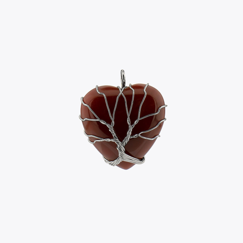 Pendentif coeur en agate rouge avec chaîne