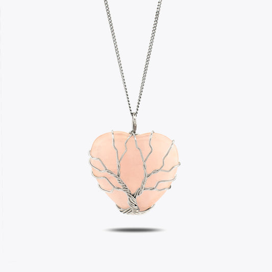 Pendentif coeur en quartz rose avec chaîne