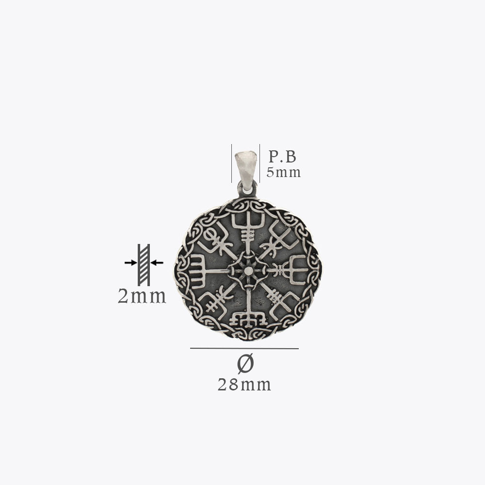 Pendentif amulette Vegvisir Rune avec chaîne - Argent sterling 925