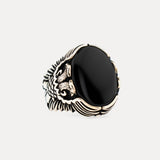 Bague en argent avec pierre d'onyx à deux têtes BLK009