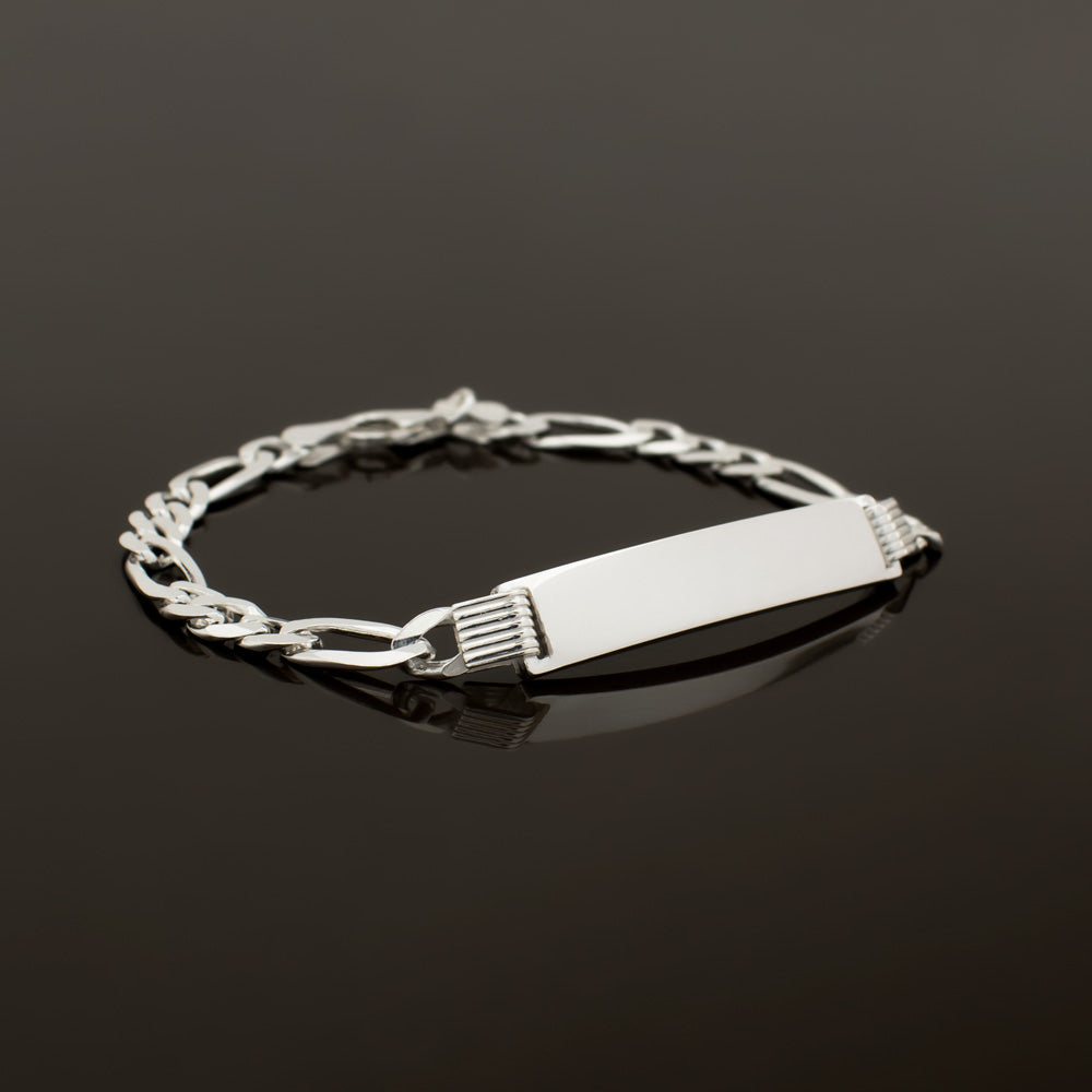 Bracelet Figaro avec plaque gravée, argent / 6 mm de large