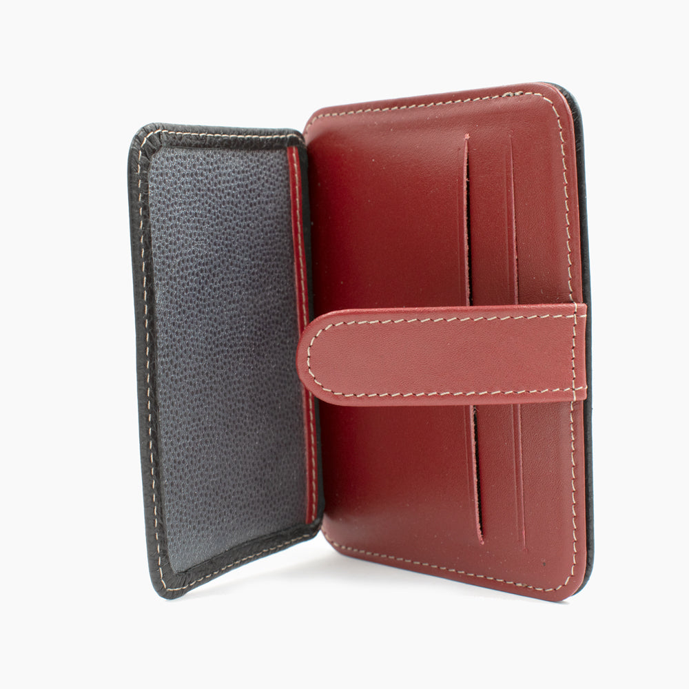 Porte-cartes en cuir noir et rouge 024-51