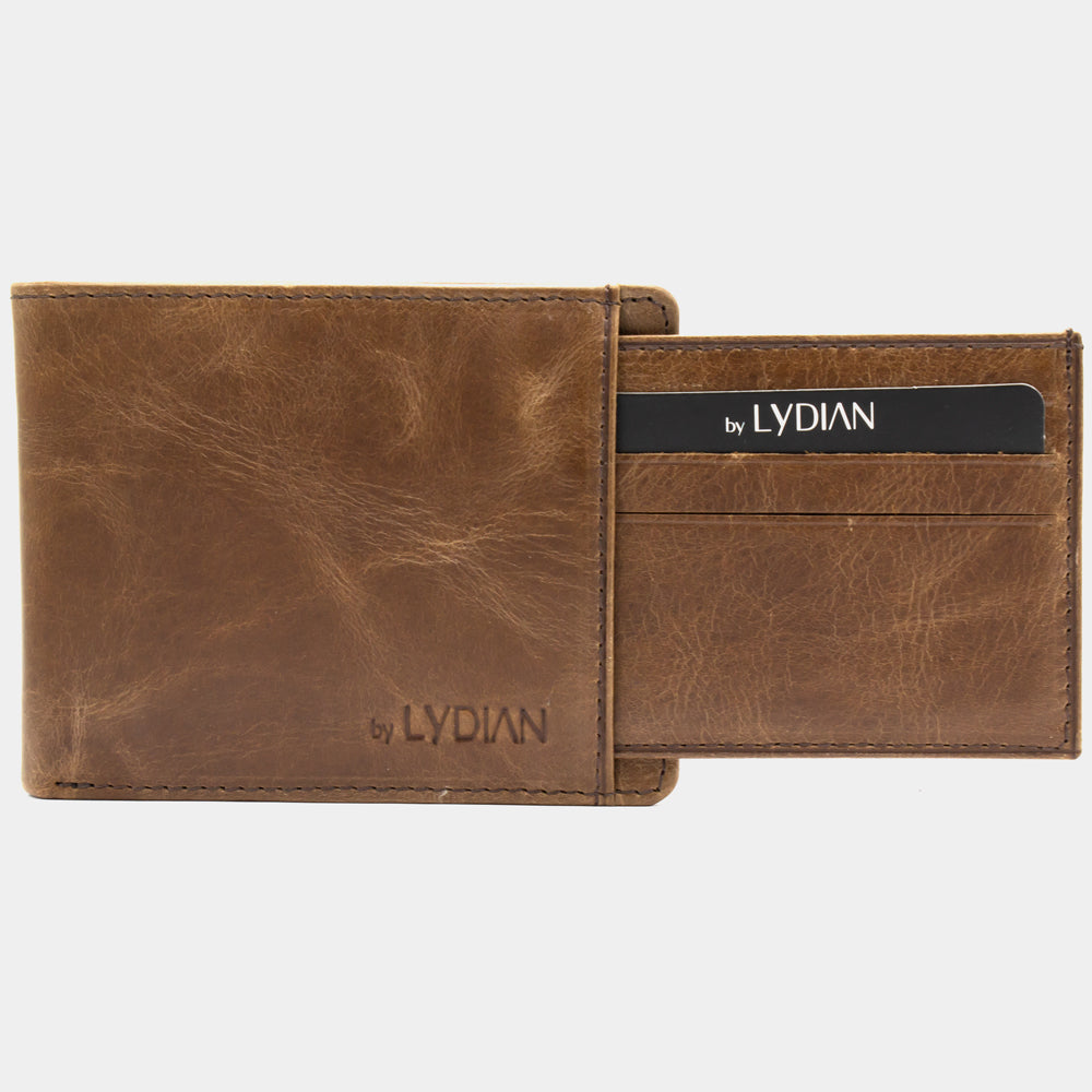 Portefeuille en cuir marron gravé avec porte-cartes BLW1320-K