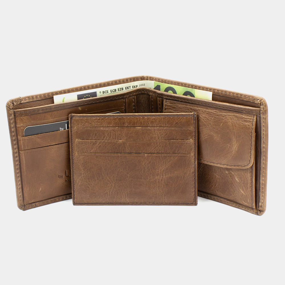 Portefeuille en cuir marron gravé avec porte-cartes BLW1320-K