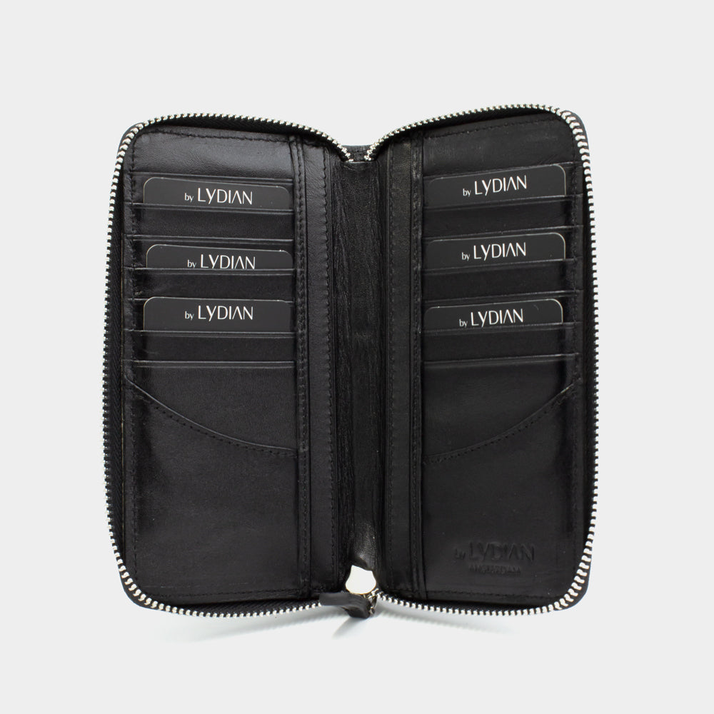 Portefeuille pour smartphone en cuir noir avec 16 poches BLW3016-S