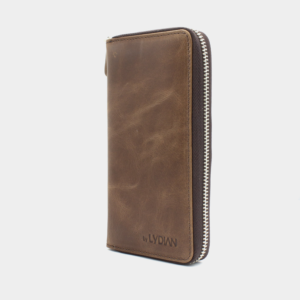 Portefeuille pour smartphone en cuir marron avec 16 compartiments BLW3016-K