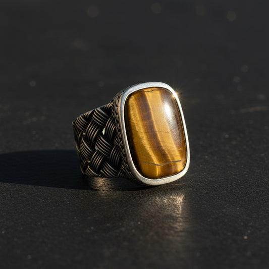Bague pour homme en argent 925 avec pierre d'oeil de tigre ORTBL105