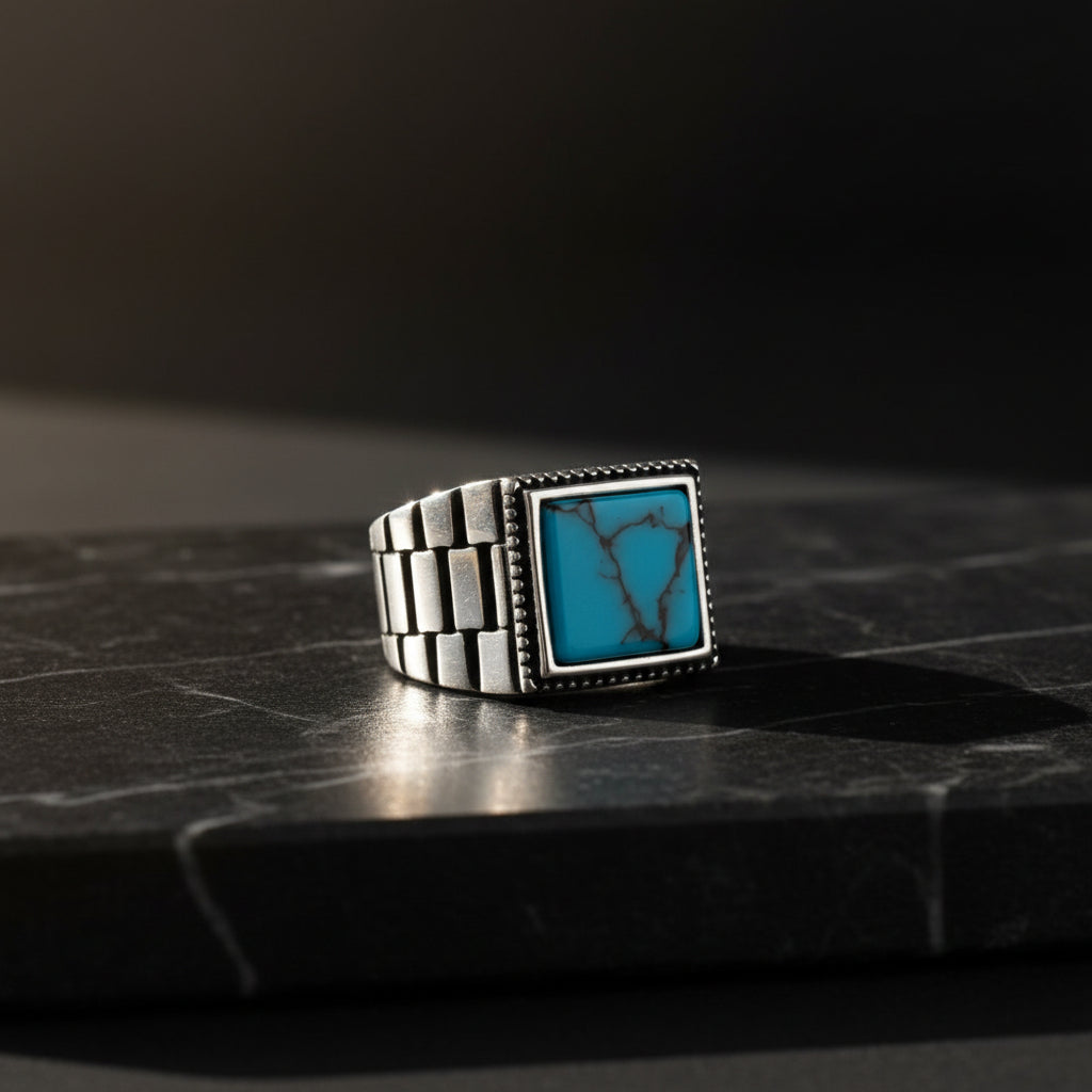 925 Zilveren Heren Ring Met Turquoise Steen ORTBL191
