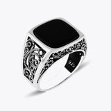 Bague pour homme en argent avec pierre noire